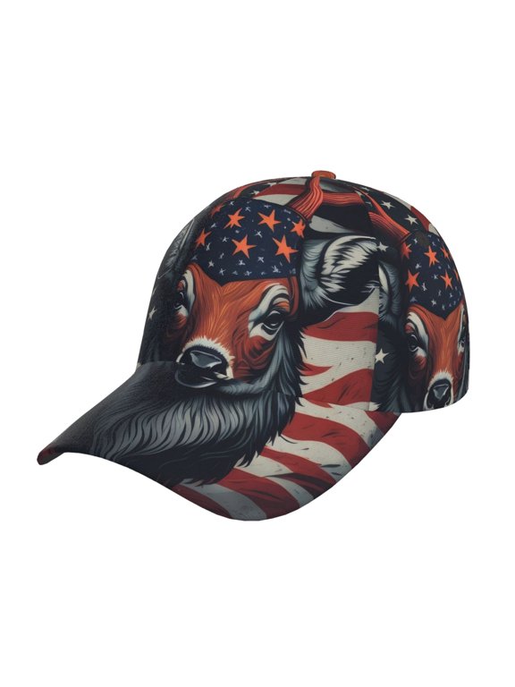 Modern USA Deer Head Pattern Mens Baseball Cap  Adjustable Curved Brim Hat, Soft Cotton Sports Cap for Outdoor, Casual, and Everyday Wear, Comfortable & Breathable