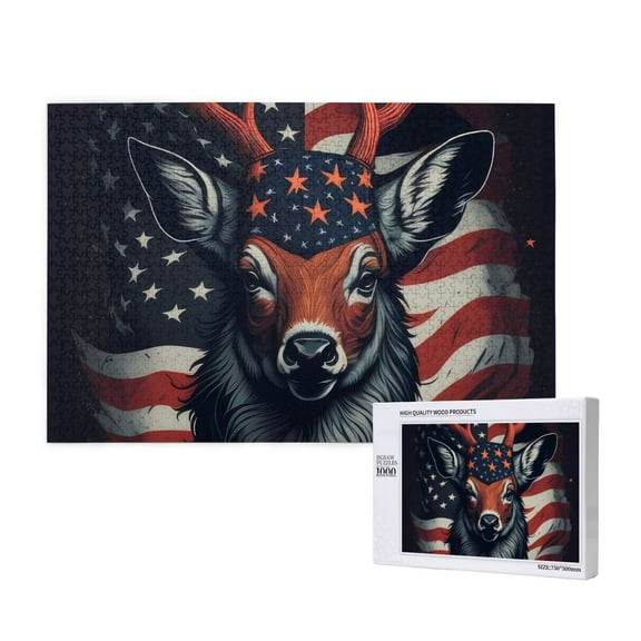 Rateoe Modern USA Deer Head Pattern Wooden Picture Puzzle ,1000 Piece Jigsaw Puzzle ,Family Fun Puzzle, Home Dcor Puzzle, Gift Puzzle(Horizontal style)