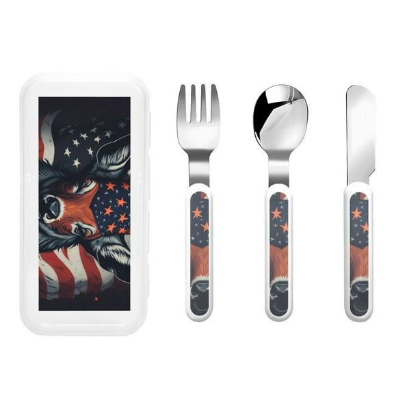 Rateoe Modern USA Deer Head for Stainless Steel Kids Silverware Set - Child and Toddler Safe Flatware - Children's Knife, Fork And Spoon Set