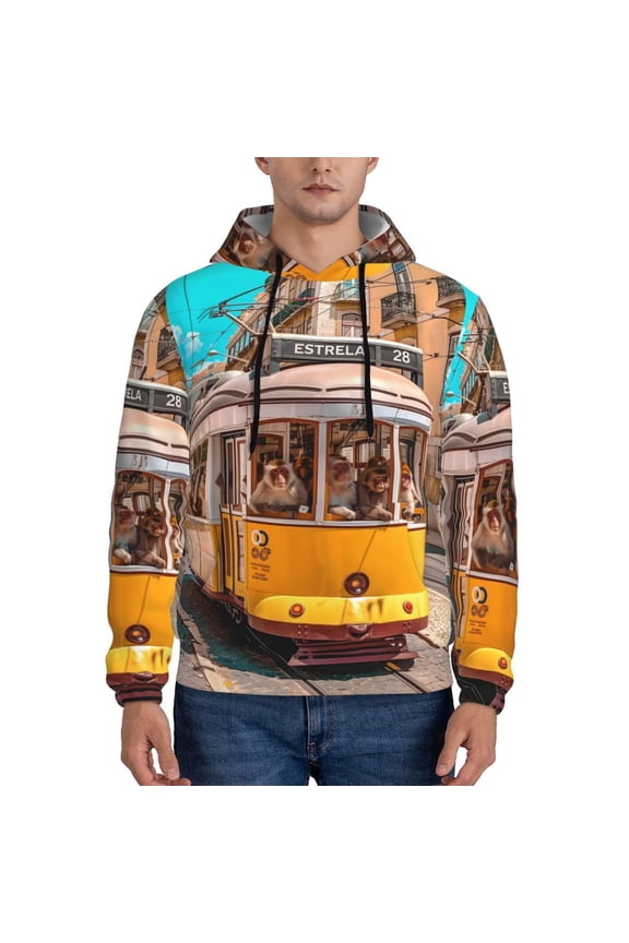 Modern Urban Monkey Pattern Mens Hoodie, Pullover Hooded Sweatshirt, Kangaroo Pocket Hoodie Ideal for Daily Wear, Travel and Home-XX-Large