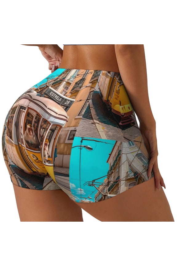 Modern Urban Monkey Printed Power Workout Shorts for Women Tummy Control Squat Proof Ribbed Thick Seamless Scrunch Active Short-X-Large