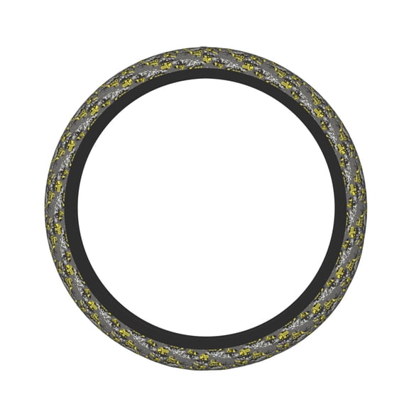 Rateoe Modern Yellow Excavator Pattern Elastic Stretch Steering Wheel Cover, Universal 15 inch, Microfiber Breathable , Anti-Slip, Odorless, Easy Carry
