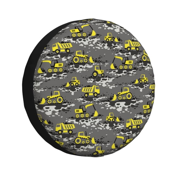 Rateoe Modern Yellow Excavator Pattern Tire Cover Wheel Protectors Weatherproof Wheel Covers Universal Fit for Trailer Rv SUV Truck Camper Travel Trailers Accessories-15 inch