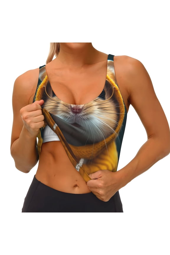 Modern Yellow Sweater Guinea Pig Print Womens' Sports Bras Scoop Neck Sports Vest- Padded U Back Seamless High Impact Support
