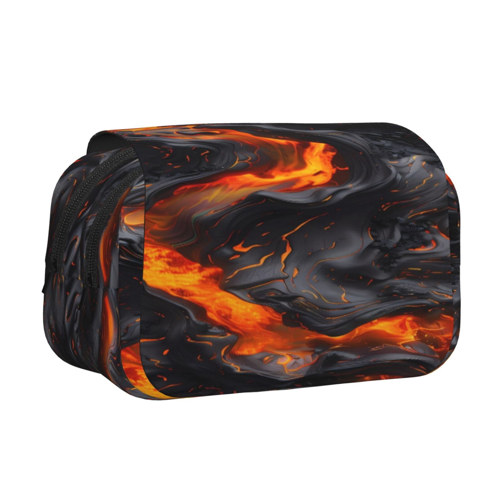 Rateoe Molten Lava Abstract Flow Pattern Double Clamshell Pen Case, Storage Organizer with Two Zipper Compartments– Holds Up to 50 Pencils & Pens
