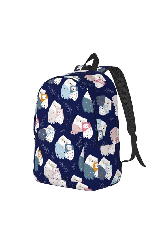 Mom And Baby Owls Pattern Durable Canvas Backpack for Men & Women – Stylish & Lightweight – Adjustable Straps, Multiple Pockets – Fits 15-17 Inch LaptopsSmall