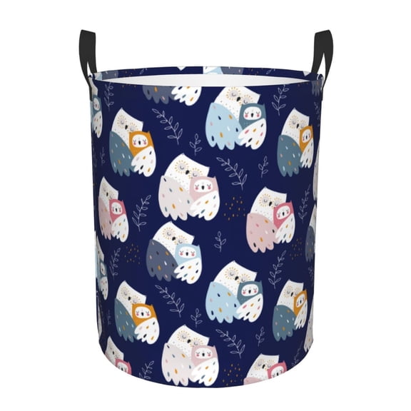 Rateoe Mom And Baby Owls Pattern Round Laundry Hamper Basket, Tall Hamper Basket for Blanket Storage, Nursery Clothes Hamper for Laundry in Bedroom and College Dorm-Small