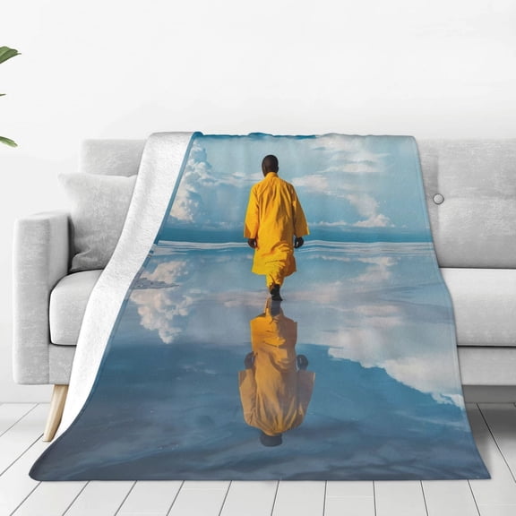 Rateoe Monk Walking On Water Print Fuzzy Fleece Throw Blanket Extra Large,Super Soft,Fluffy and Warm Blankets for Couch,Bed,All Season Use (50"x40")