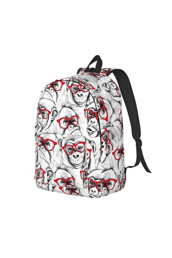 Monkey Pattern Durable Canvas Backpack for Men & Women – Stylish & Lightweight – Adjustable Straps, Multiple Pockets – Fits 15-17 Inch LaptopsMedium
