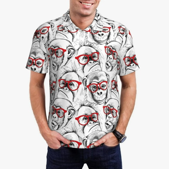 Rateoe Monkey Pattern Men's Short Sleeve Polo Shirts, Golf Polo Shirts Short Sleeve Performance Moisture Wicking Dry-Medium