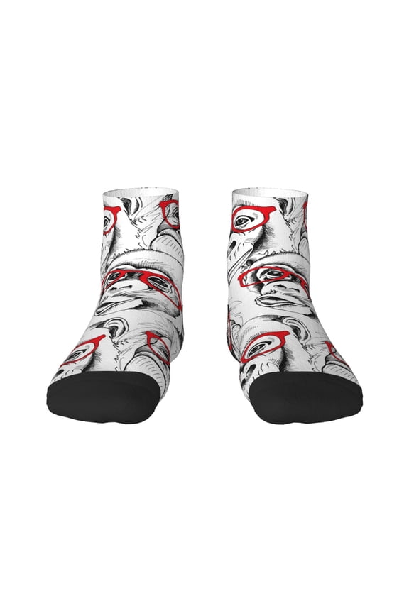 Monkey Pattern Quarter Crew Socks,Toe Seamed Ankle Socks,Cotton Cushioned Breathable Athletic Crew Sports Socks