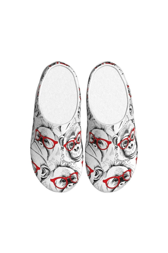 Monkey Print Women's Men's Cotton Knit Slippers Lightweight Memory Foam Indoor House Shoes with Anti-Skid Sole-46/47