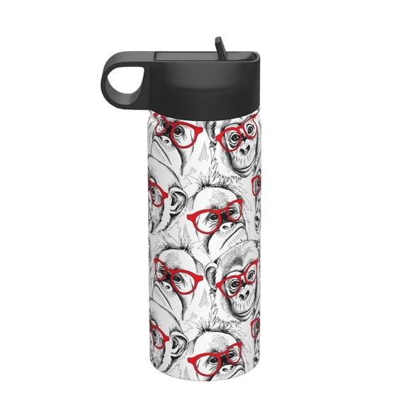 Rateoe Monkey Printed 18oz Sports Insulated Water Bottle, Double-Walled Stainless Steel Kettle with Leak-Proof Straw Lid, Portable & BPA-Free for Outdoor, Gym, Camping, and Travel
