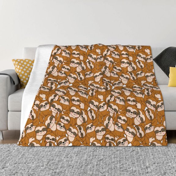 Rateoe Monkey Sloth Pattern Flannel Throw Blanket, Ultra-soft Blanket for Bed, Couch, Car, Hypoallergenic Anti-pilling blanket-