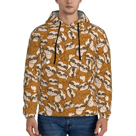 Rateoe Monkey Sloth Pattern Mens Hoodie, Pullover Hooded Sweatshirt, Kangaroo Pocket Hoodie Ideal for Daily Wear, Travel and Home-X-Large
