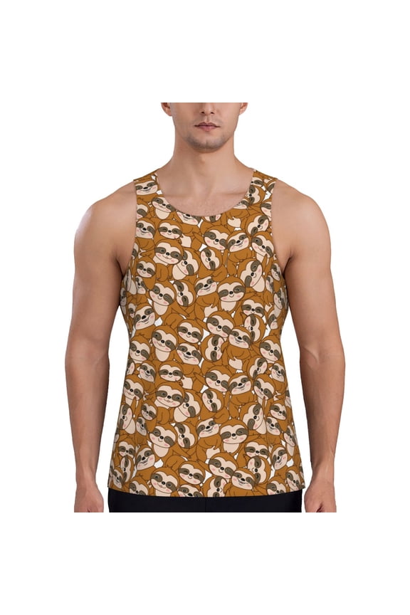 Monkey Sloth Pattern Sleeveless Gym Shirt Muscle Tee Breathable Workout Shirt Slim-Fit Tank Quick Dry Fit Muscle Tank Top Bodybuilding Sleeveless T Shirt-XX-Large