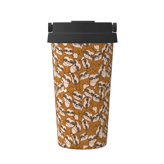 Rateoe Monkey Sloth Pattern Travel Coffee Mug Tumbler with Flip Lid | Reusable Insulated Stainless Steel Cold Brew Iced Coffee Cup Thermos