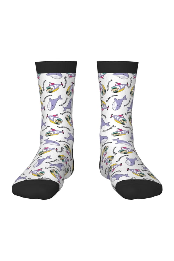 Monkey Submarine Captain Pattern Children's Socks, Socks Gifts ,kids Crew Soft Cotton Socks , Moisture-Wicking, Durable, Ideal for Daily Wear & Sports