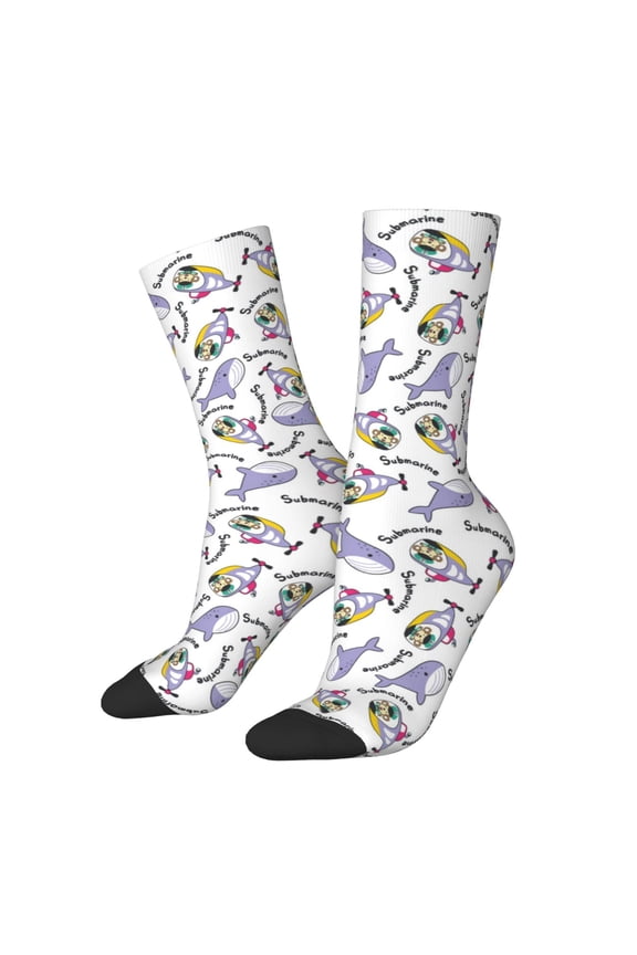 Monkey Submarine Captain for Women Casual Calf Socks - Cute Crew Socks - Thin Soft Above Ankle Socks Size 5-11