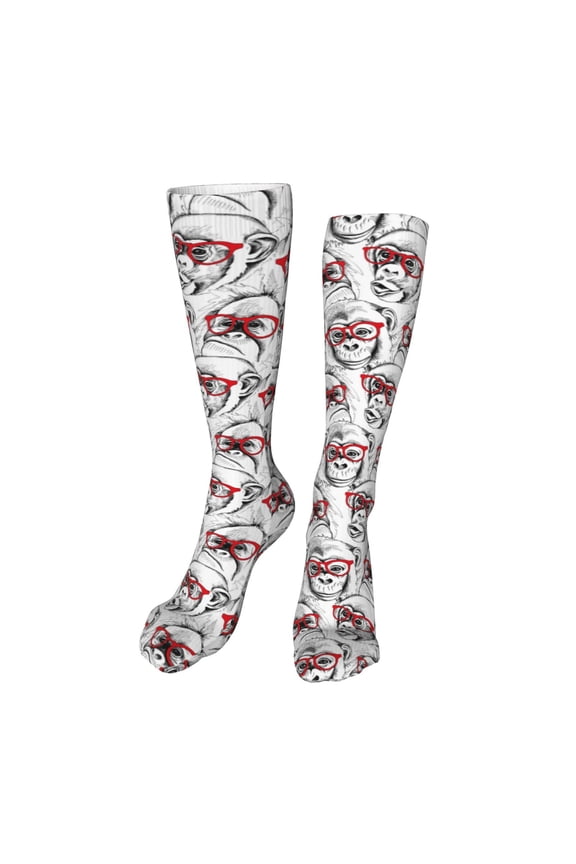 Monkey print Women's Men's Novelty 20in Crew Socks Cotton Socks Knee High Socks for Walking,Running,Nurses,Pregnancy-One Size