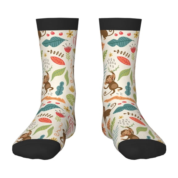 Rateoe Monkeys in the Jungle Pattern Children's Socks, Socks Gifts ,kids Crew Soft Cotton Socks , Moisture-Wicking, Durable, Ideal for Daily Wear & Sports