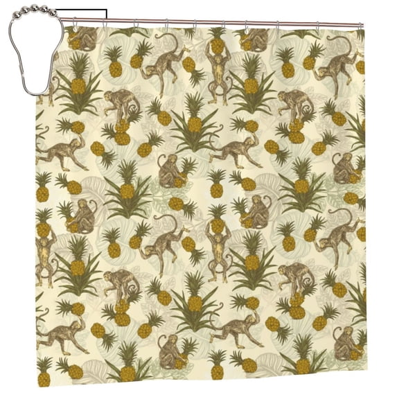 Rateoe Monkeys and Pinealpples Shower Curtain - Fancy Bathroom Shower Curtain Sets - Waterproof Shower Curtain with Hooks with 12 Plastic Hooks 72x72 Inches
