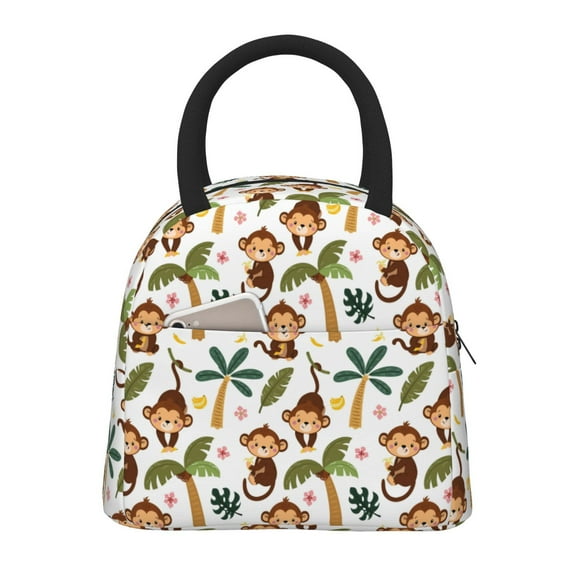 Rateoe Monkeys Swinging from Palms Pattern Lunch Bag Women, Lunch Box, Lunch Bag, Small Leakproof Lunch Tote Large Capacity Reusable Insulated Cooler Lunch Container