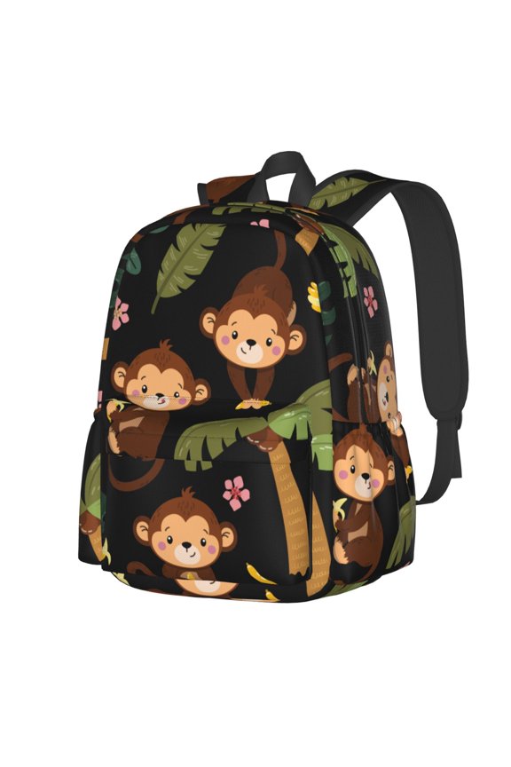 Monkeys Swinging from Palms Pattern Student Backpack,Backpack for School,Lightweight Bag,Travel Backpack,Outdoor Backpack,Large Capacity Backpack