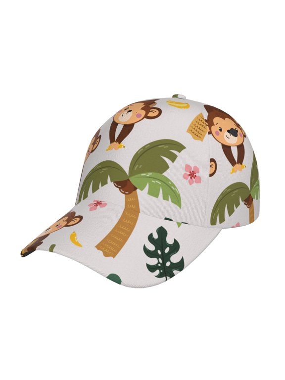 Monkeys Swinging from Palms Pattern Baseball Cap Outdoor Cap Mountain Dad Hat - Unstructured Soft Cotton Cap-Adjustable UV Protection Cap