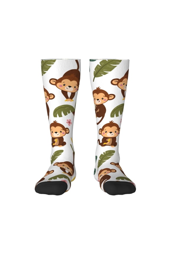 Monkeys Swinging from Palms Pattern Women’s Knee High Crew Socks,Trouser Socks Comfortable, Breathable, Moisture-Wicking and Soft