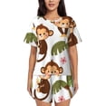 thumbnail image 1 of Rateoe Monkeys Swinging from Palms Pattern Women's Short-Sleeved Pajama Set - 2 Piece Soft and Lightweight Sleepwear Set-3X-Large, 1 of 7