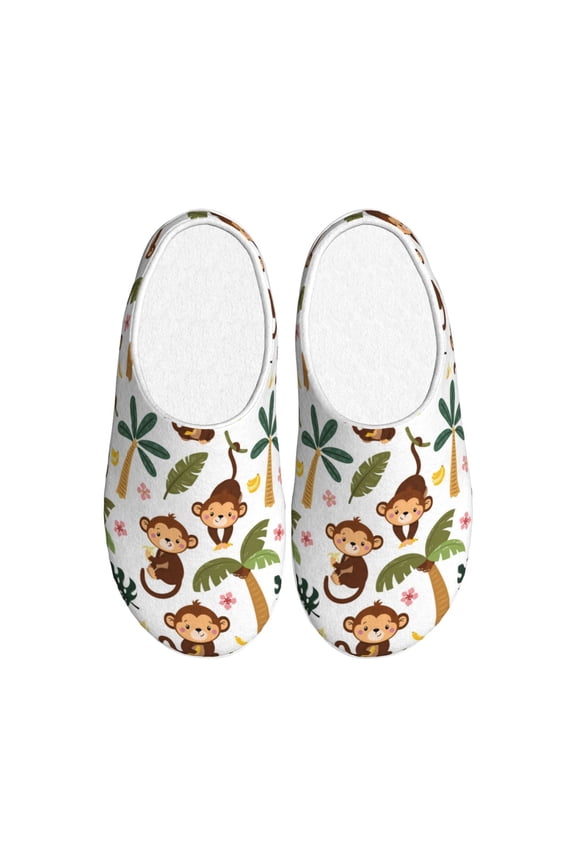 Monkeys Swinging from Palms Print Women's Men's Cotton Knit Slippers Lightweight Memory Foam Indoor House Shoes with Anti-Skid Sole-42/43