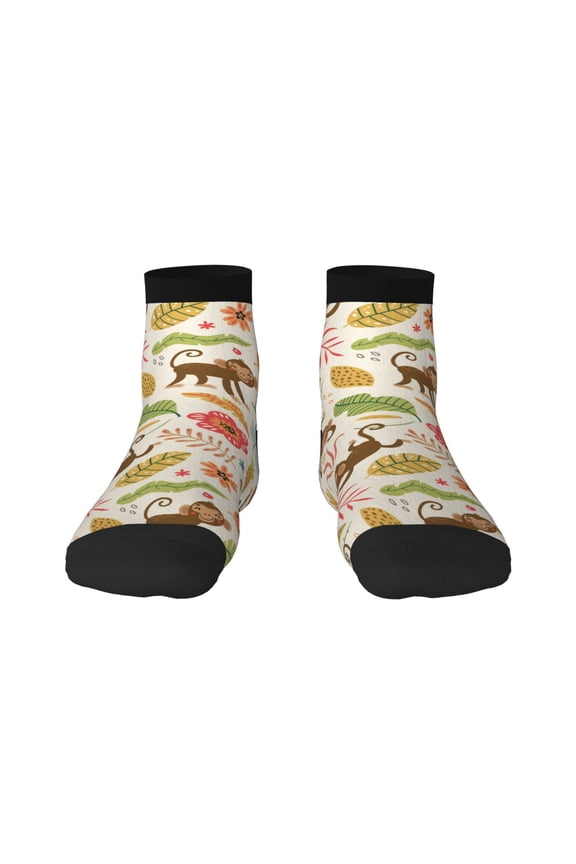 Monkeys in the Jungle Pattern Quarter Crew Socks,Toe Seamed Ankle Socks,Cotton Cushioned Breathable Athletic Crew Sports Socks