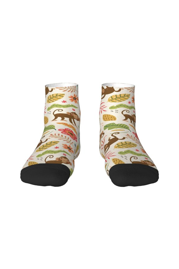 Monkeys in the Jungle Pattern Quarter Crew Socks,Toe Seamed Ankle Socks,Cotton Cushioned Breathable Athletic Crew Sports Socks