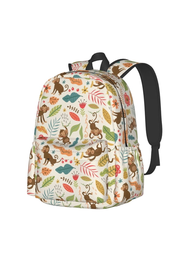 Monkeys in the Jungle Pattern Student Backpack,Backpack for School,Lightweight Bag,Travel Backpack,Outdoor Backpack,Large Capacity Backpack