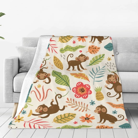 Rateoe Monkeys in the Jungle Print Fuzzy Fleece Throw Blanket Extra Large,Super Soft,Fluffy and Warm Blankets for Couch,Bed,All Season Use (60"x50")