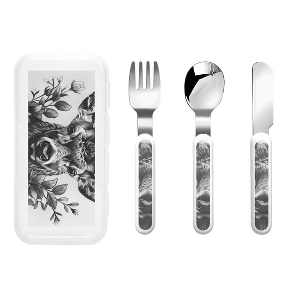 Rateoe Monochrome Deer Floral for Stainless Steel Kids Silverware Set - Child and Toddler Safe Flatware - Children's Knife, Fork And Spoon Set