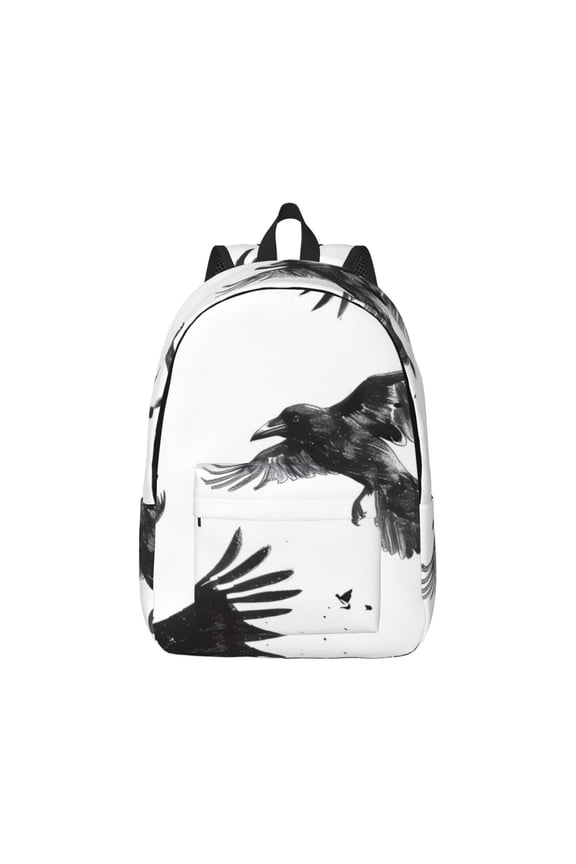 Monochrome Flying Ravens Pattern Canvas College Laptop Backpack,Travel Daypack,Durable Rucksack Travel Notebook Bag School Backpack Book Bag for Men Women-Small