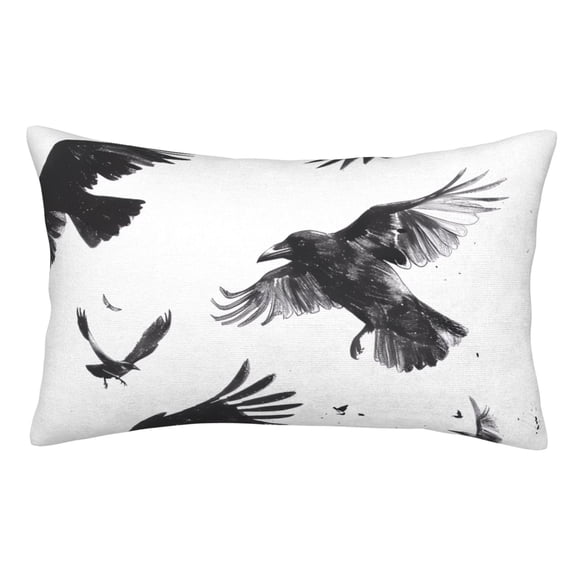 Rateoe Monochrome Flying Ravens Pattern Pillow Covers with Invisible Zipper(Pillows are not Included) Standard Pillowcases-14"x20"