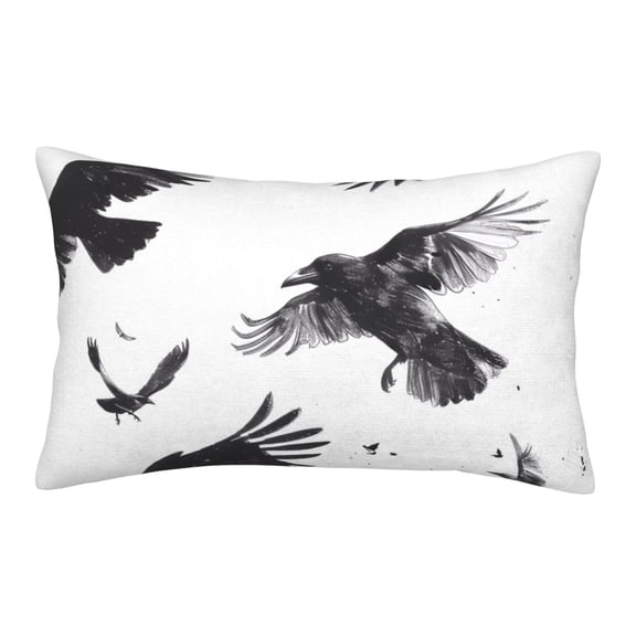 Rateoe Monochrome Flying Ravens Pattern Pillow Covers with Invisible Zipper(Pillows are not Included) Standard Pillowcases-16"x24"