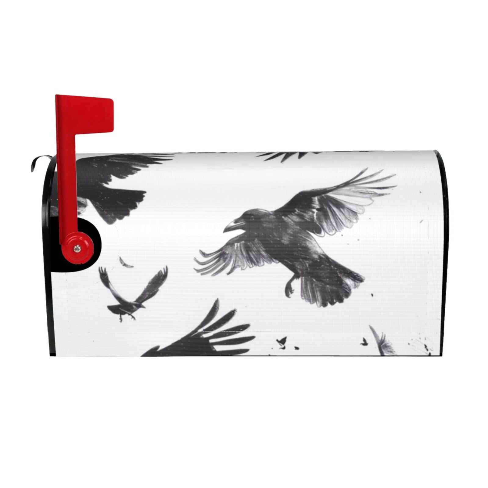 Rateoe Monochrome Flying Ravens Printed Mailbox Covers - Easy to Install Fall, Winter, Spring, Summer Mailbox Cover - Weather and UV-Resistant Mailbox Decor - Mailbox Magnetic Covers-