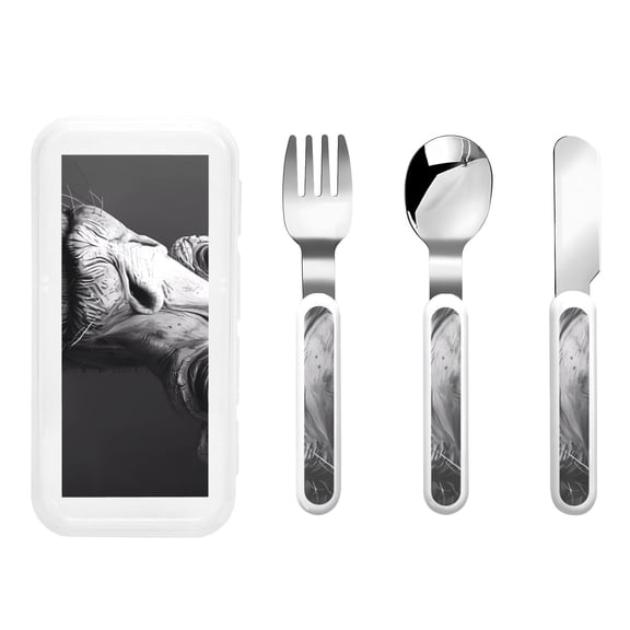 Rateoe Monochrome Giraffe Expression for Stainless Steel Kids Silverware Set - Child and Toddler Safe Flatware - Children's Knife, Fork And Spoon Set