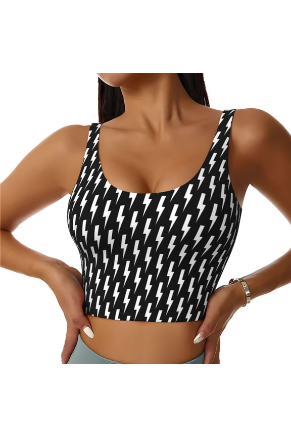 Monochrome lightning Print Womens' Sports Bras Scoop Neck Sports Vest- Padded U Back Seamless High Impact Support-Small