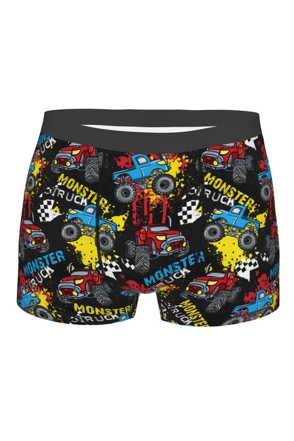 Monster Car Mens Boxer Briefs Poly Spandex Performance Boxer Briefs Underwear Hem Boxer Briefs - Large