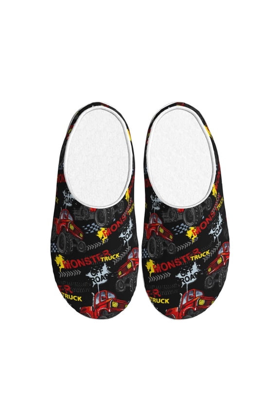 Monster Truck Print Women's Men's Cotton Knit Slippers Lightweight Memory Foam Indoor House Shoes with Anti-Skid Sole-39/40