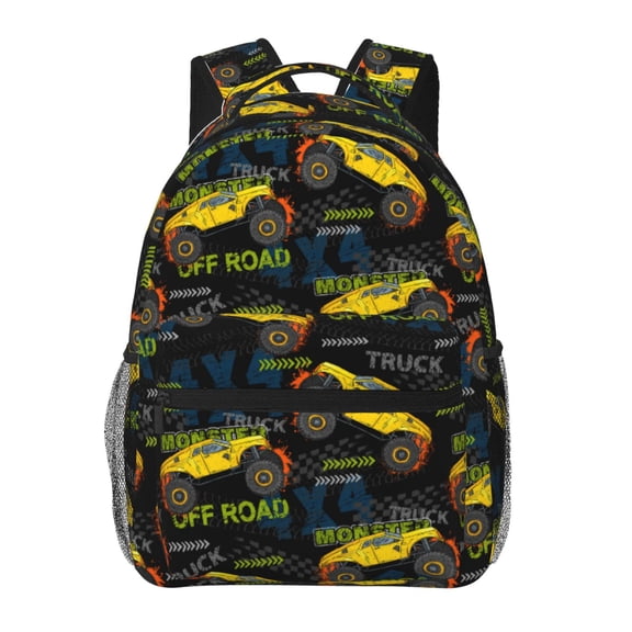 Rateoe Monster Truck1 Pattern Casual Backpack for School, Work, Travel – Adjustable Straps, Multiple Compartments – Ergonomic Design, Fits Laptops and Tablets