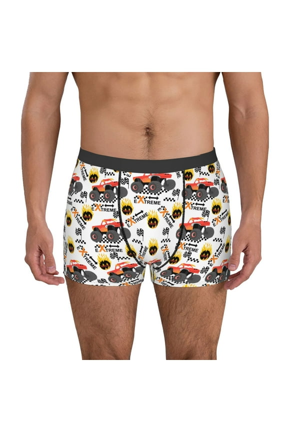 Monster truck Mens Boxer Briefs Poly Spandex Performance Boxer Briefs Underwear Hem Boxer Briefs-Large
