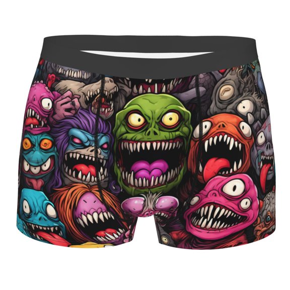Rateoe Monstrous Cartoon Characters Mens Boxer Briefs Poly Spandex Performance Boxer Briefs Underwear Hem Boxer Briefs - Small