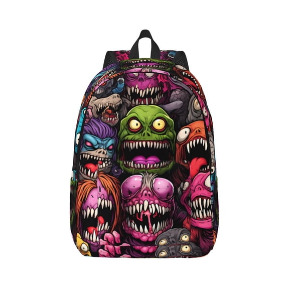 Rateoe Monstrous Cartoon Characters Pattern Canvas College Laptop Backpack,Travel Daypack,Durable Rucksack Travel Notebook Bag School Backpack Book Bag for Men Women-