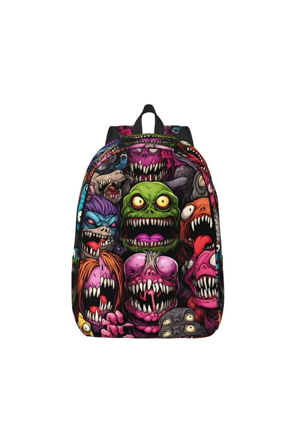 Monstrous Cartoon Characters Pattern Canvas College Laptop Backpack,Travel Daypack,Durable Rucksack Travel Notebook Bag School Backpack Book Bag for Men Women-